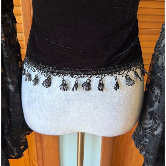 Devil Fashion Gothic Victorian Vampire Black Velvet Beaded Rose & Lace Top XXL - Picture 11 of 16